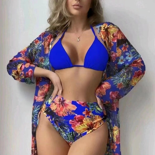 Damen Hochtaillierte Bikini-Set mit floralem Design EB