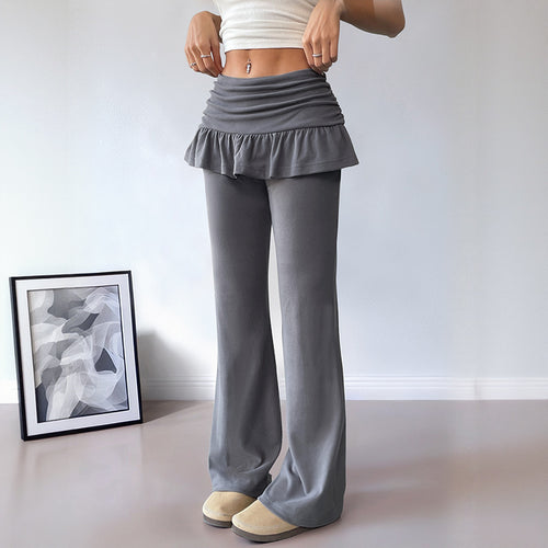 Damen Freizeit-Hosen mit Volantbund und weitem Bein EB