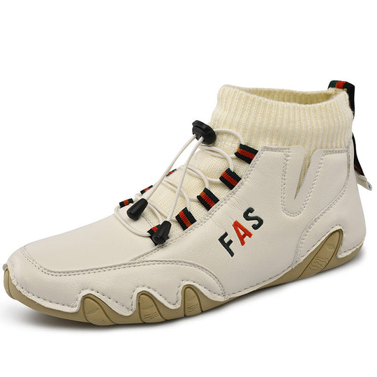 Damen Sportliche Leder Sneakers mit hohem Schaft und elastischer Schnürung EB