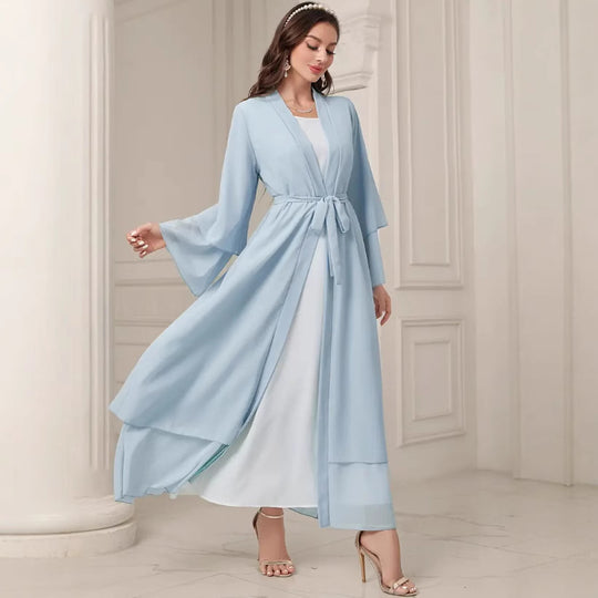 Damen Elegante lange Kimono-Jacke aus fließendem Stoff mit weitem Schnitt EB