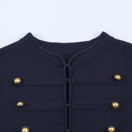 Damen nan military-inspirierte Kurzjacke mit runder Halslinie, taillierter Silhouette und goldfarbenen Zierknöpfen EB