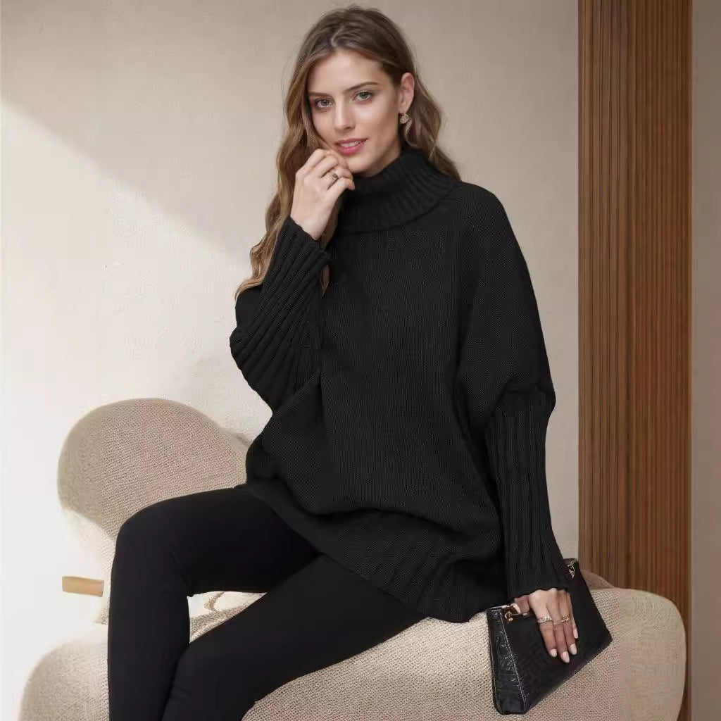Damen Oversize Rollkragenpullover mit strukturiertem Strick EB