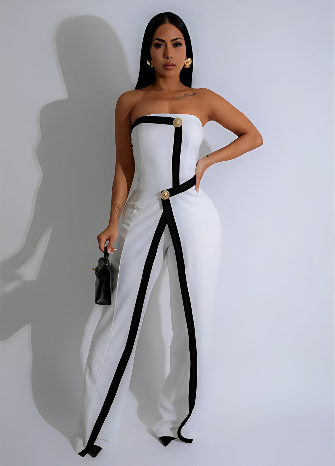 Damen-Jumpsuit mit elegantem Bustier-Oberteil und kontrastierenden Saumakzenten EB