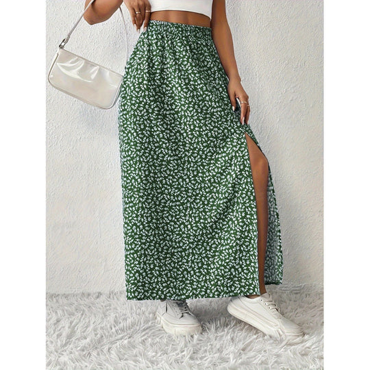 Damen Maxirock mit floralem Muster und seitlichem Schlitz EB