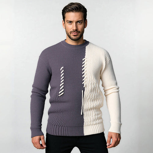 Herren Pullover mit kreativem Strukturdesign und Kontraststreifen EB
