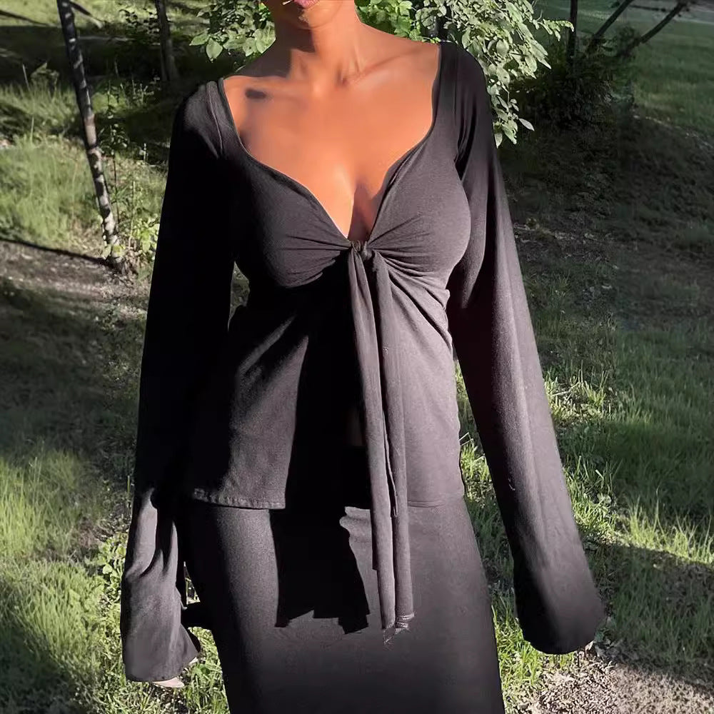 Damen Langarmtop mit knotenförmigem Detail EB
