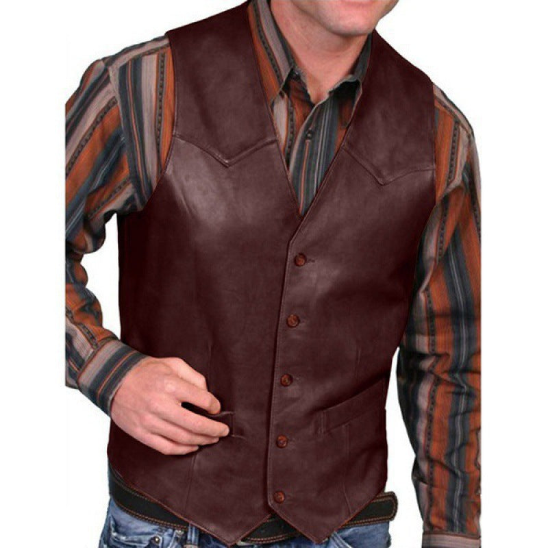 Herren nan taillierte Lederweste mit Western-Details, V-Ausschnitt und zwei Eingrifftaschen EB