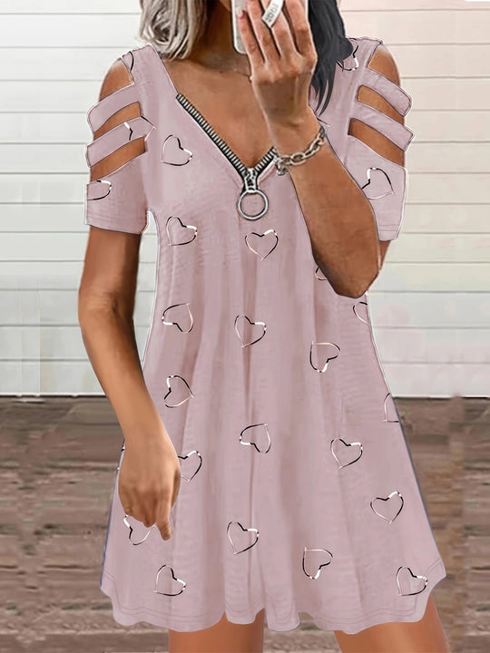 Damen Freizeitkleid mit Cut-Out-Ärmeln und Herzmuster EB