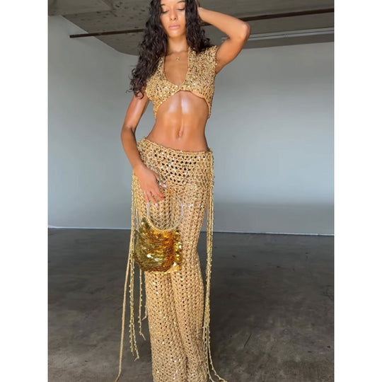 Damen Glamouröses Häkel-Outfit mit schimmernden Akzenten EB