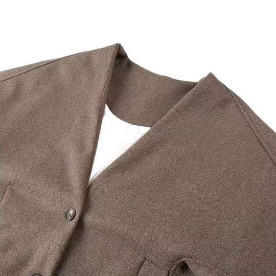 Damen modische Wolljacke mit elegantem Kragen und praktischen Taschen EB