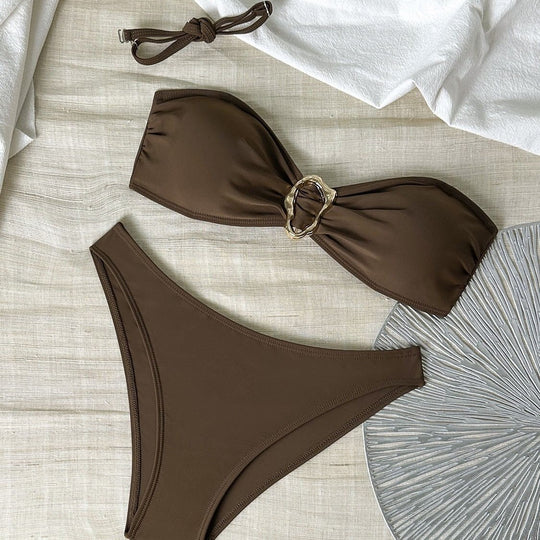 Damen Bikini-Set mit eleganter Schnalle und hohem Taillenschnitt EB
