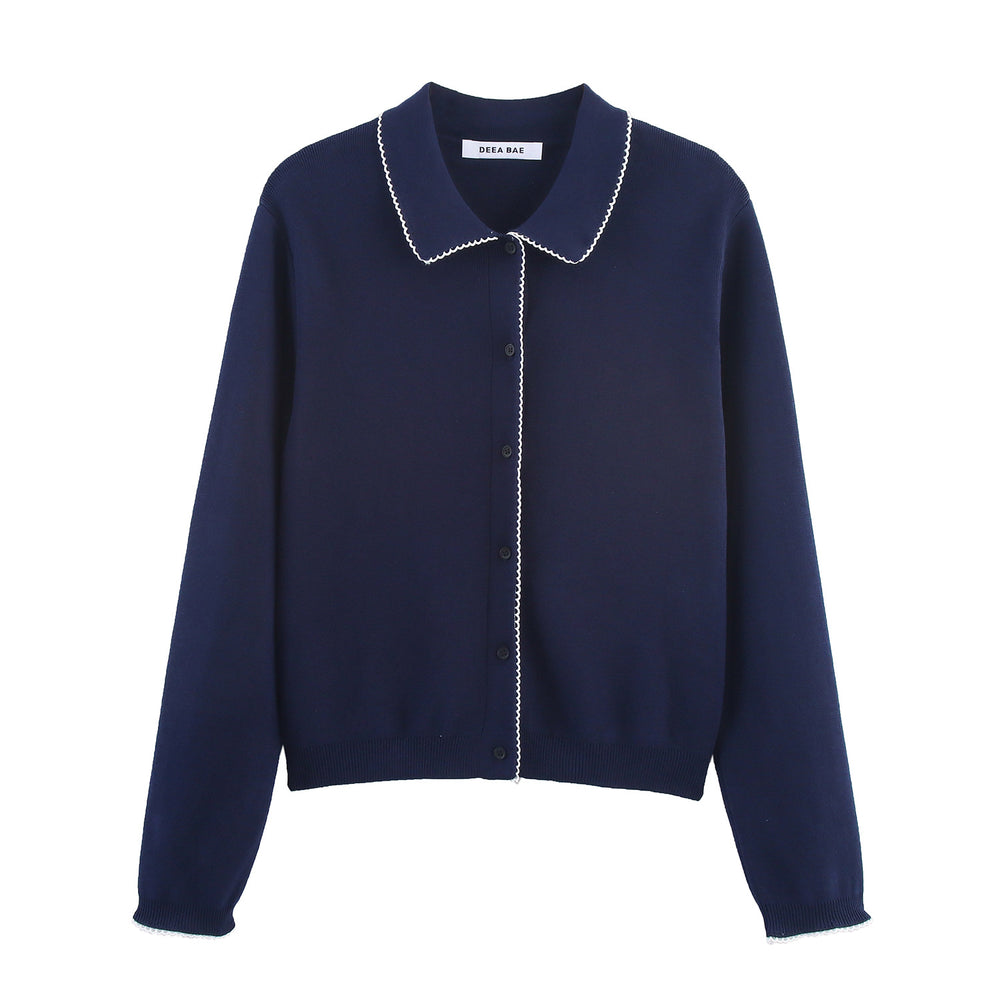 Damen casual und modische Strickjacke mit Kragen EB