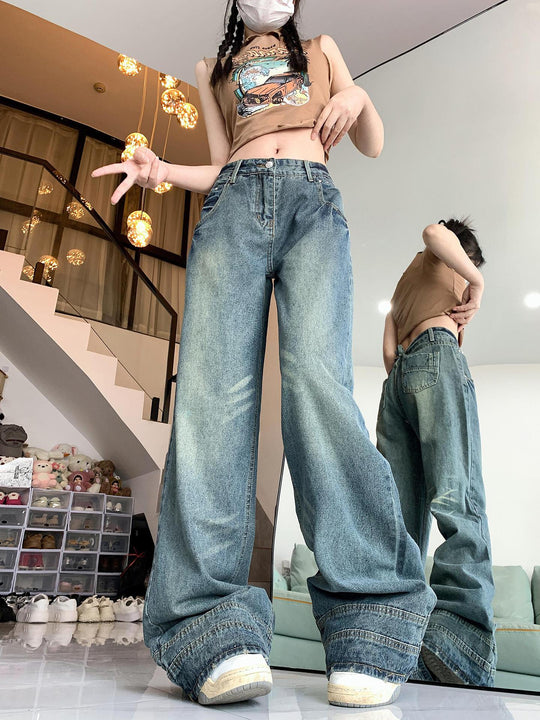 Damen Weite High-Waist Jeans im lässigen Urban-Style und modischen Details EB