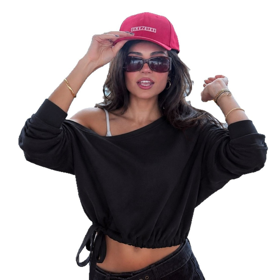 Damen schulterfreies Sweatshirt mit Knotengürtel und Oversize-Schnitt Eichborn Berlin