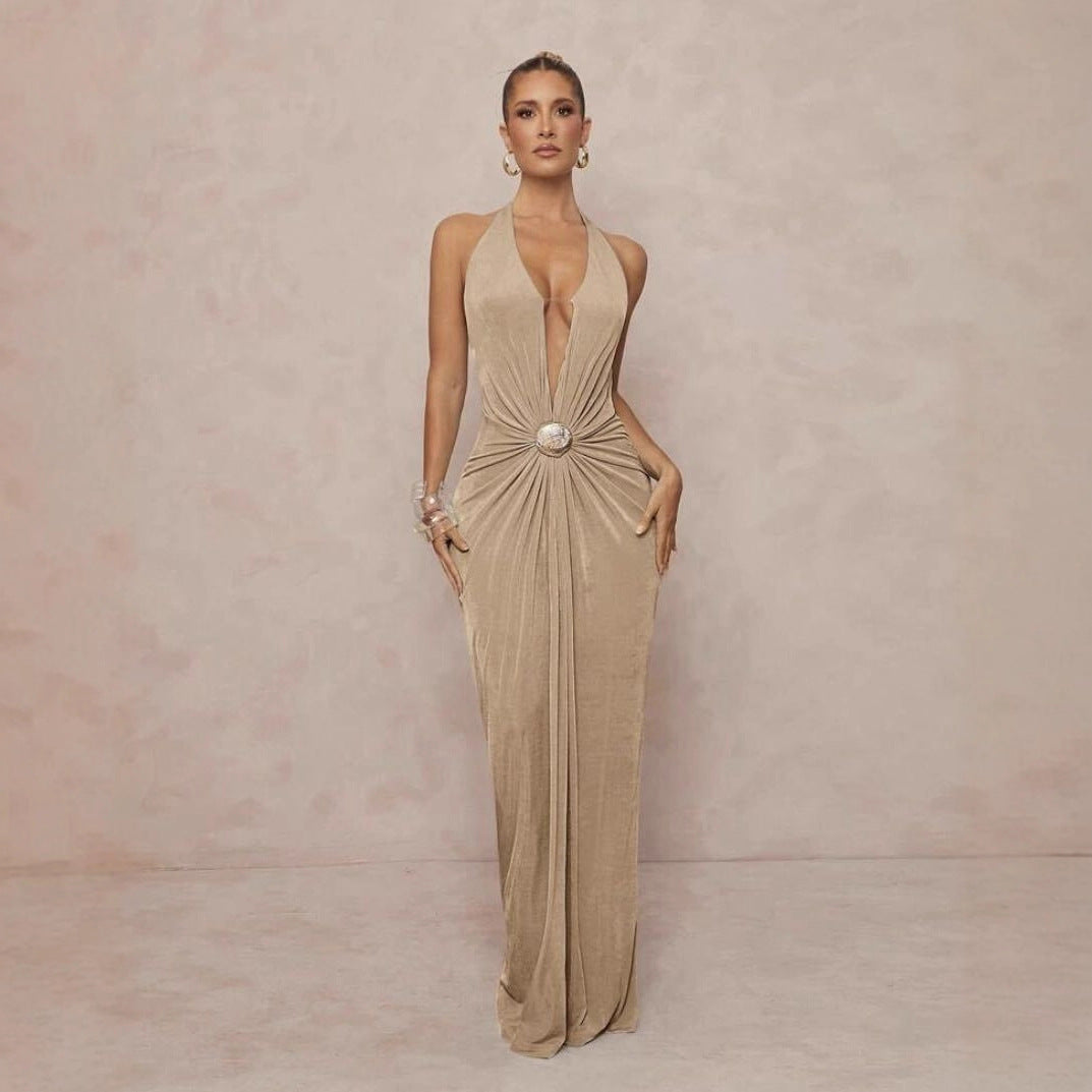Damen Glamouröses Abendkleid mit tiefem V-Ausschnitt und eleganter Drapierung EB