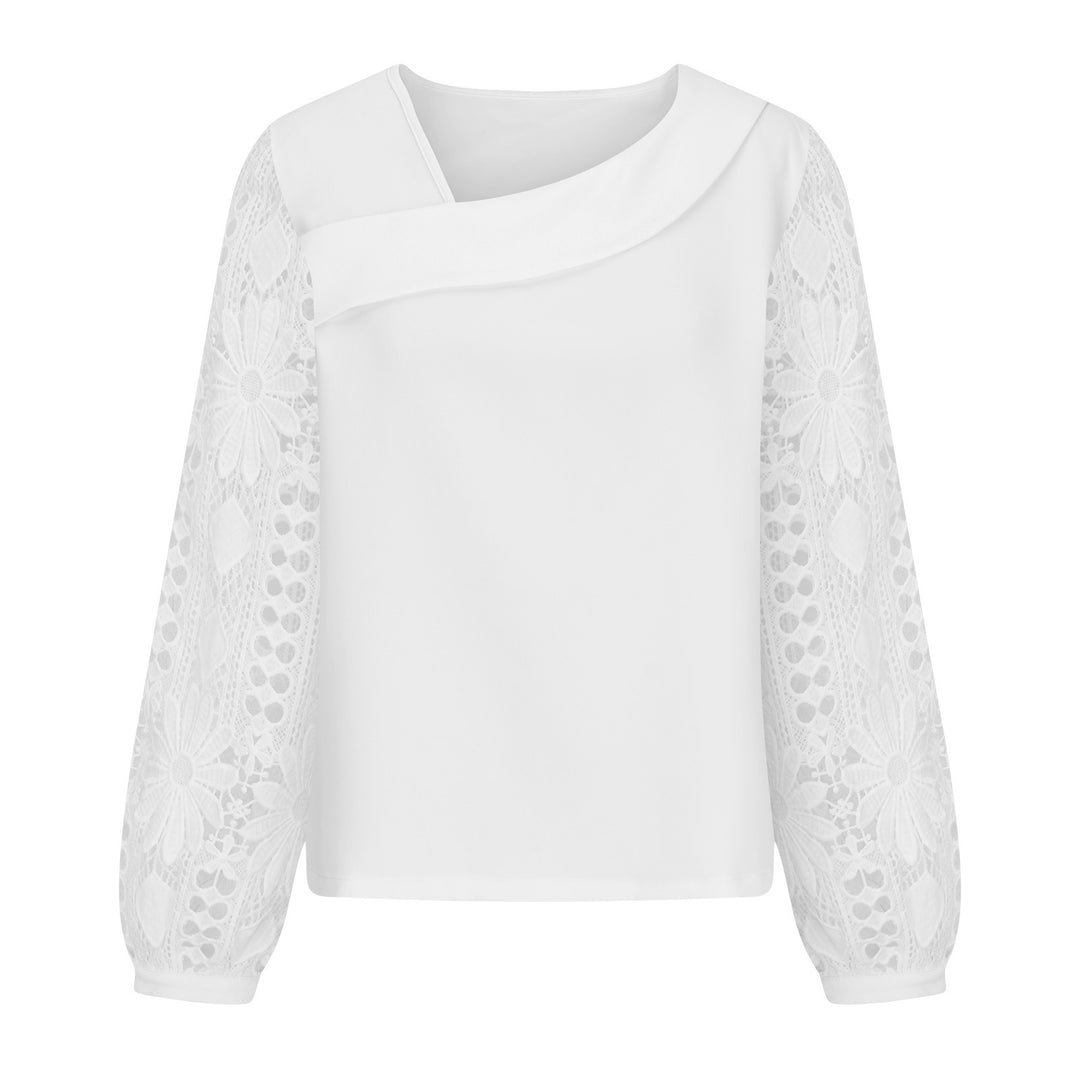 Damen Bluse mit floralen Spitzenärmel und voluminösem Schnitt EB