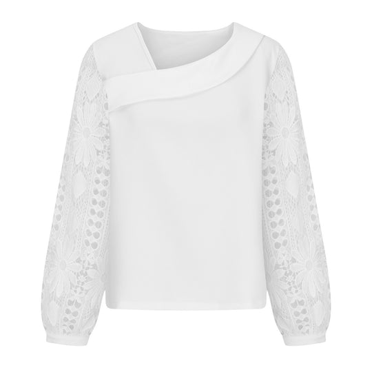 Damen Bluse mit floralen Spitzenärmel und voluminösem Schnitt EB