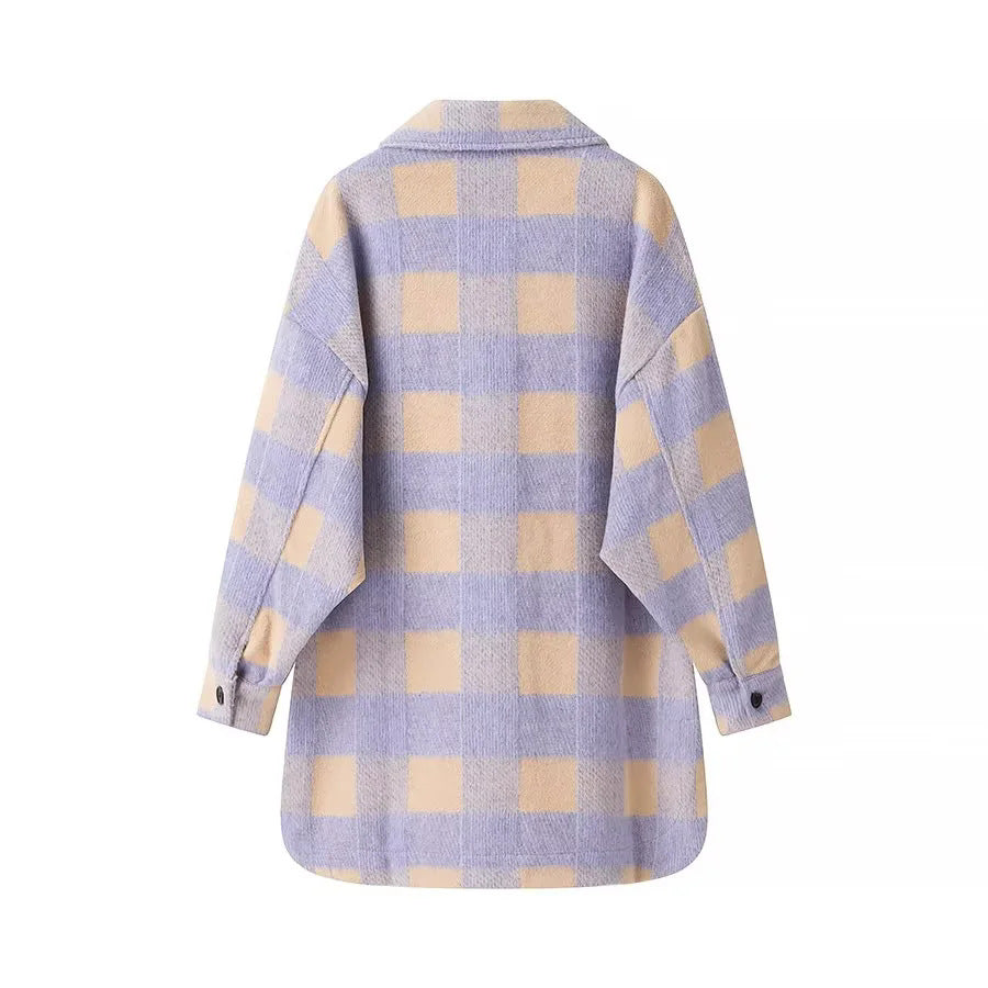 Damen Trendige Karojacke mit bequemen Knopfleisten und praktischen Taschen EB