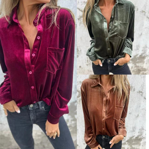 Damen satintop mit eleganter Knopfleiste EB