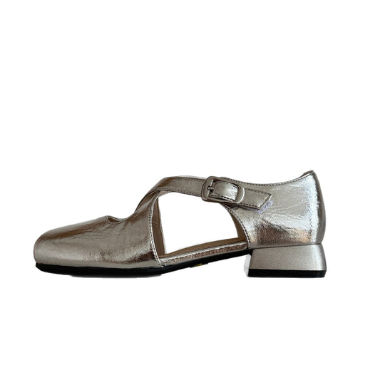 Damen Elegante Slingback-Ballerinas mit modischem Riemchen und glänzender Oberfläche EB
