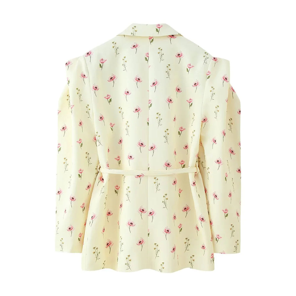 Damen elegante Oversized-Blazerjacke mit Gürtel und Schulterpolstern EB