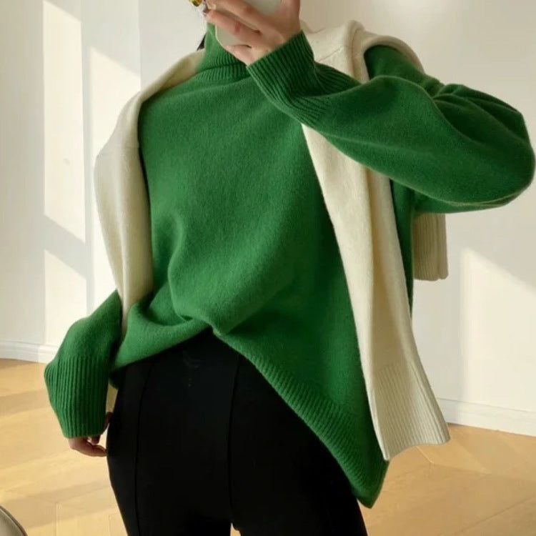 Damen Oversize Feinstrickpullover mit hohem Rollkragen und Seitenschlitzen EB