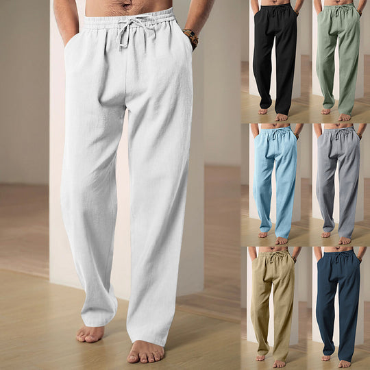 Herren nan komfortable Leinen-Loungehose mit extra weitem Bein, verstellbarem Kordelbund und atmungsaktiver Sommerqualität EB