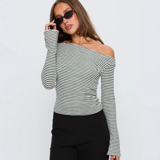 Damen Trendiges Oberteil mit asymmetrischem Ausschnitt und punktiertem Design EB