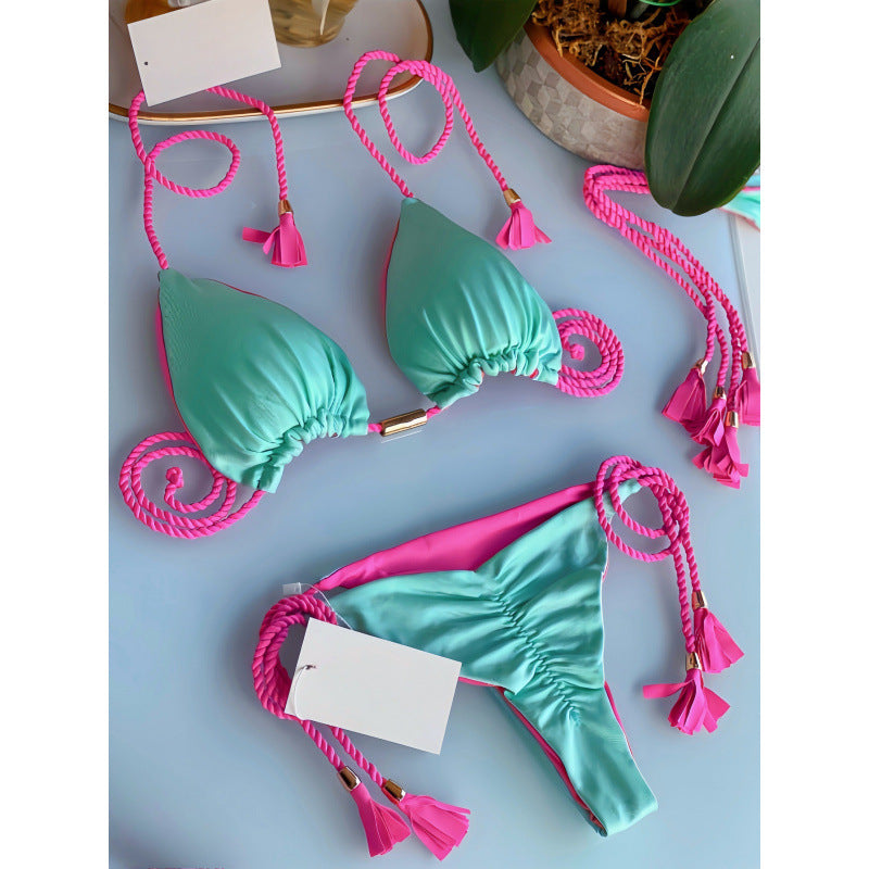 Damen Triangel-Bikini mit verspieltem Trockenband und eleganten Details EB
