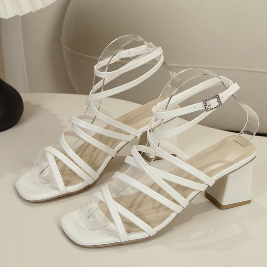 Damen elegante Riemchen-Sandalen mit klarem Blockabsatz EB
