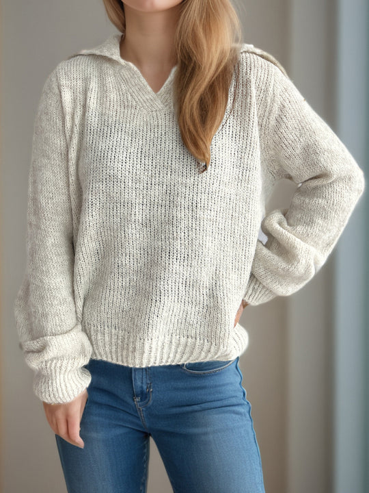 Damen lässiger Pullover mit voluminösen Ärmeln und modernem Strukturstrick EB