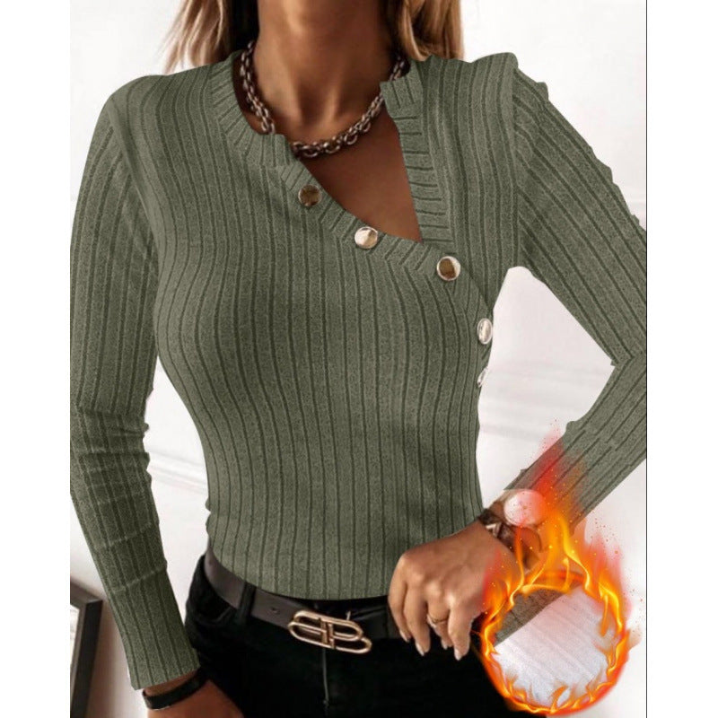 Damen Langarmshirt mit modischem Knopfdetail und Rippstruktur EB