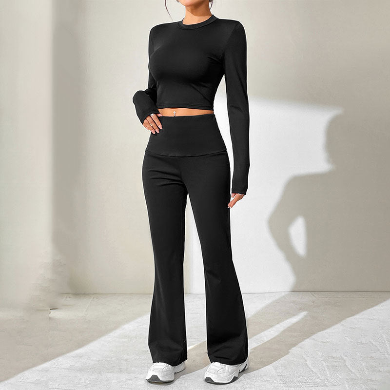 Damen Sportliches Set mit kombiniertem Cut-Out-Oberteil und weitem Hosenansatz EB