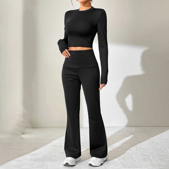 Damen Sportliches Set mit kombiniertem Cut-Out-Oberteil und weitem Hosenansatz EB