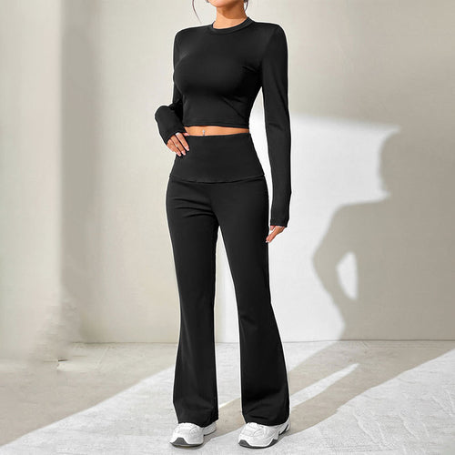 Damen Sportliches Set mit kombiniertem Cut-Out-Oberteil und weitem Hosenansatz EB