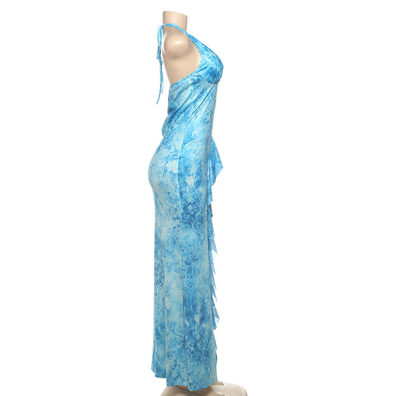 Damen Maxikleid mit raffiniertem Rüschendesign und tiefem V-Ausschnitt EB
