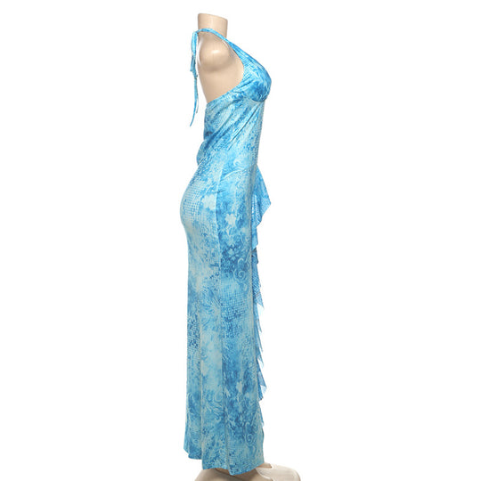 Damen Maxikleid mit raffiniertem Rüschendesign und tiefem V-Ausschnitt EB