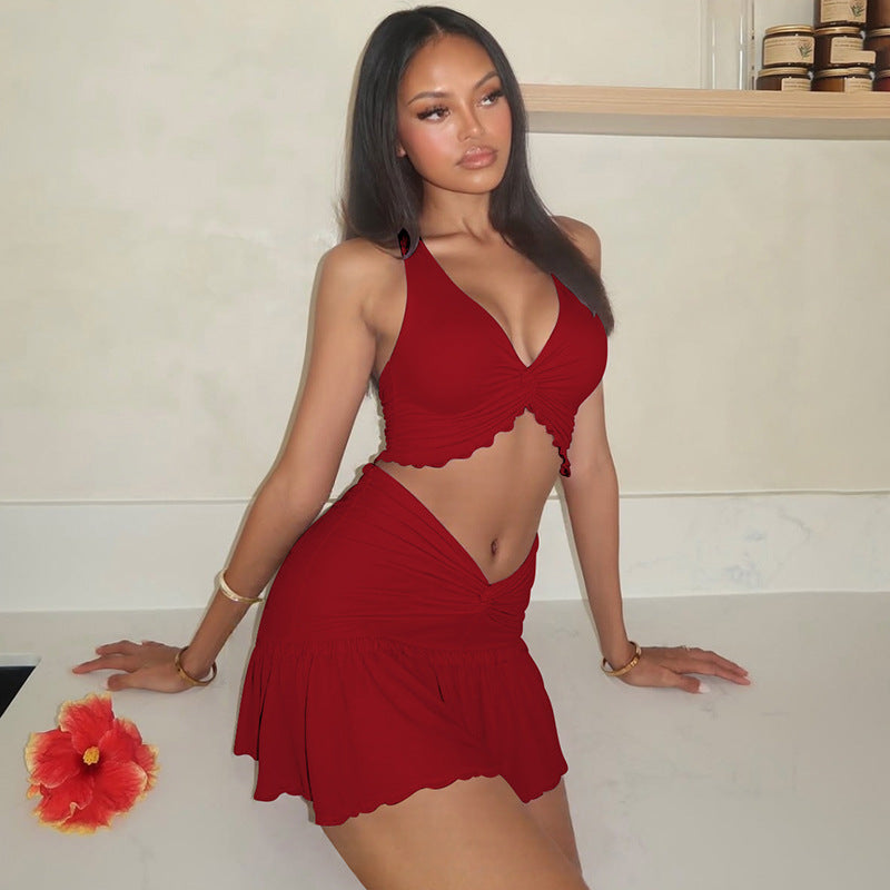 Damen Verspieltes Crop-Top und Minirock Set EB