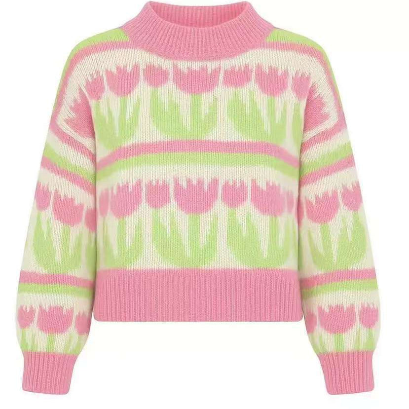 Damen Grobstrickpullover mit Herzmuster und Rollkragen EB