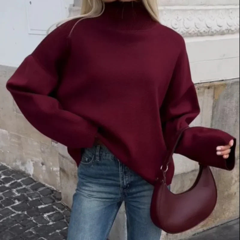 Damen Oversized Pullover mit hohem Kragen EB