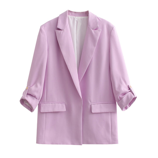 Damen Oversize Longline Blazer mit Dreiviertel-Ärmeln und Reverskragen EB