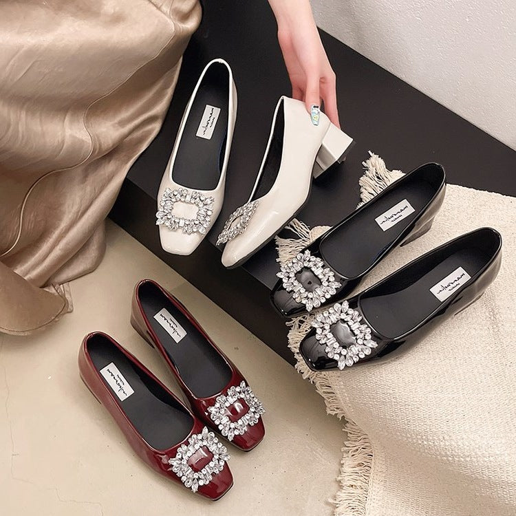 Damen elegante Blockabsatz-Pumps mit funkelnder Schmuckapplikation EB