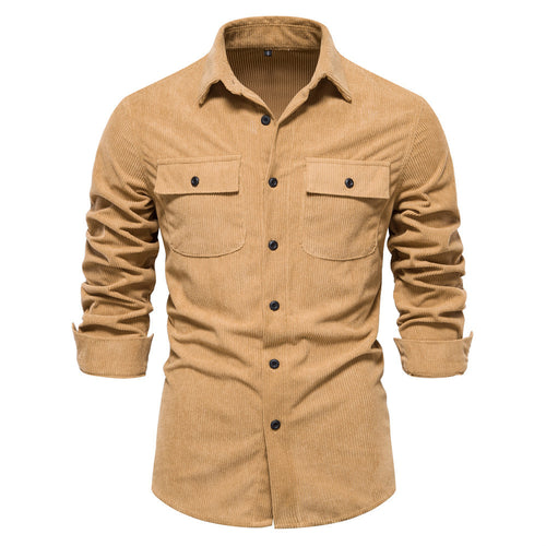 Herren nan feines Cord-Übershirt mit Brustpatten, durchgehender Knopfleiste und körpernaher Silhouette EB
