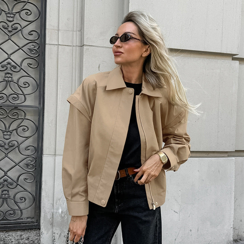 Damen Kurze Utility-Jacke mit voluminösen Ärmeln und praktischen Taschen EB