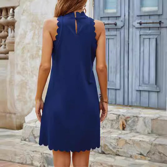 Damen ärmelloses Kleid mit Scalloped-Ausschnitt und fließendem Schnitt EB
