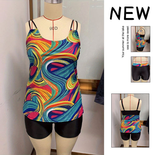 Damen Sportliche Tankini mit buntem Muster EB