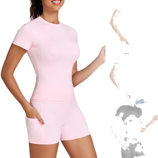Damen Funktionale Sport-Shorts mit seitlichen Taschen und hohem Bund EB