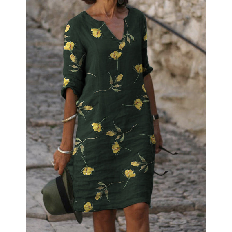 Damen Sommerliches Leinenkleid mit modernem Muster EB