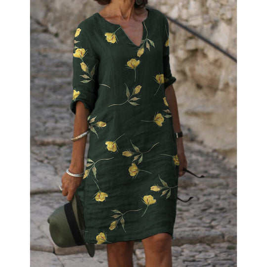 Damen Sommerliches Leinenkleid mit modernem Muster EB