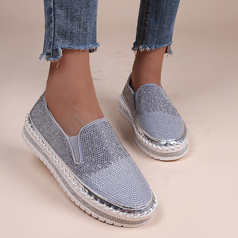 Damen Slip-On Schuhe mit funkelndem Strass und komfortablem Plateau EB